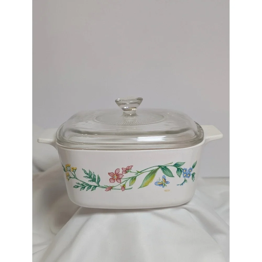 Vintage Corning Ware My Garden Casserole Dish A-1.5-B Pyrex Lid A7C Bakeware